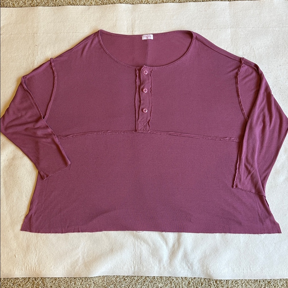 NWOT Pink Lily Long Sleeve Dusty Rose Mauve Raw Edge Henley Knit Top size 2XL